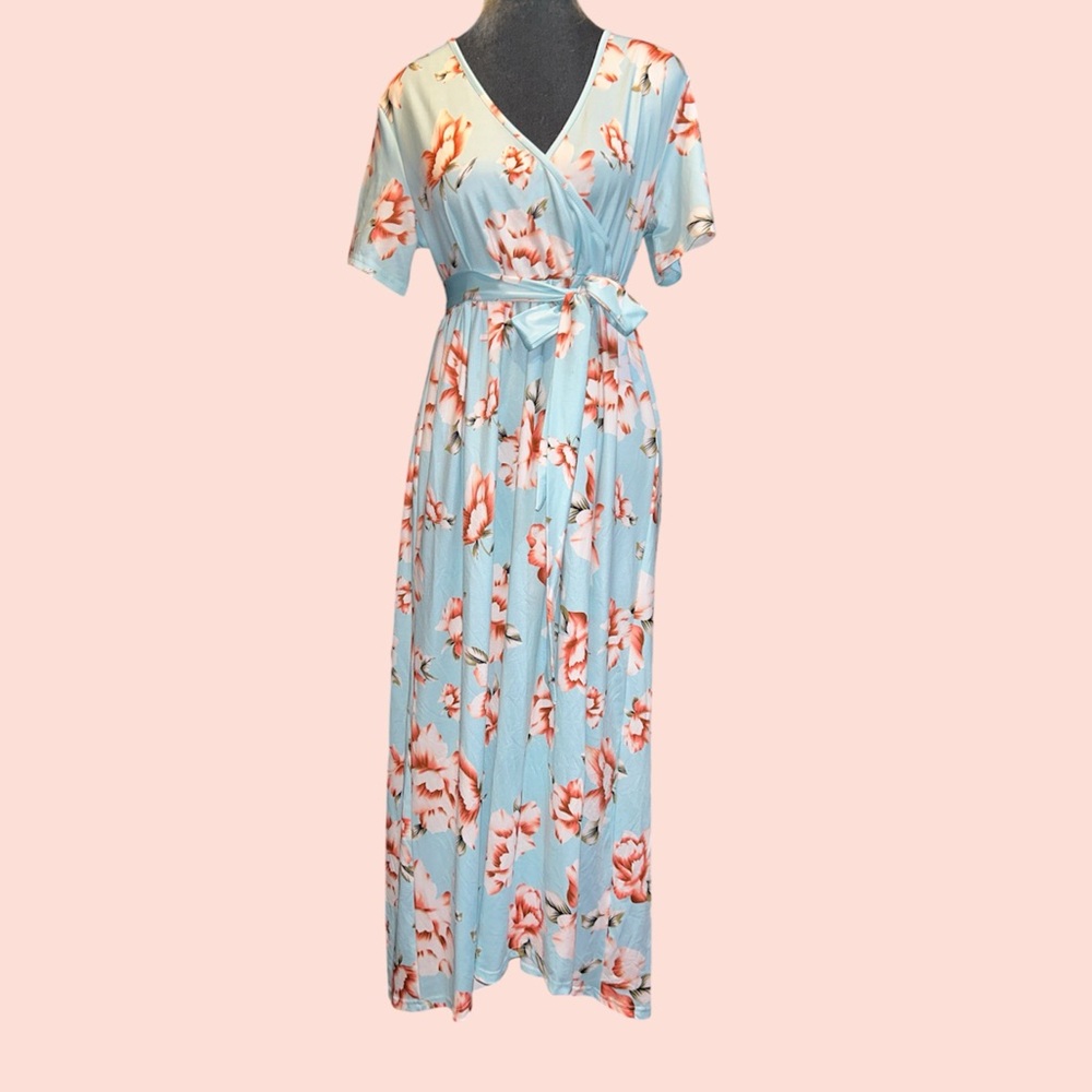 Miss Qee serene floating tropical Asian floral comfy stretchy midi dress